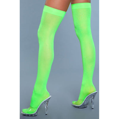 Bas cuissardes en nylon opaque - Vert fluo