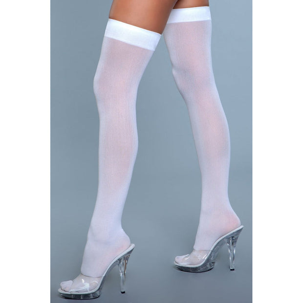 Bas cuissardes en nylon opaque - Blanc