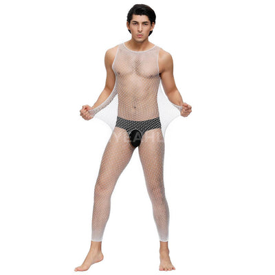 Bodystocking blanc en résille pour homme *