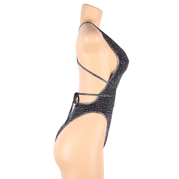 Body en soie diamant à décolleté plongeant noir L/XL*