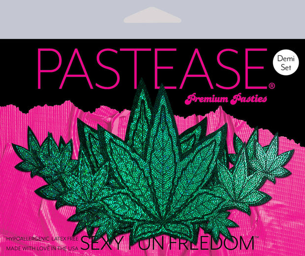 Green Glitter Pot Leaves Breast Demi*