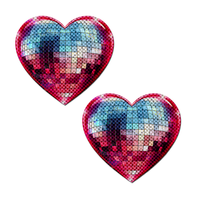 Discoball Heart Breast Pasties Sparkling Blue & Pink