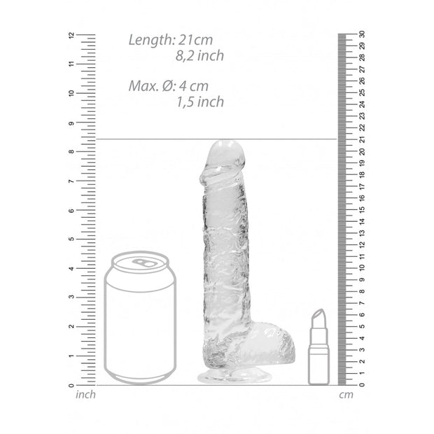 8" Realistic Dildo With Balls - Transpar