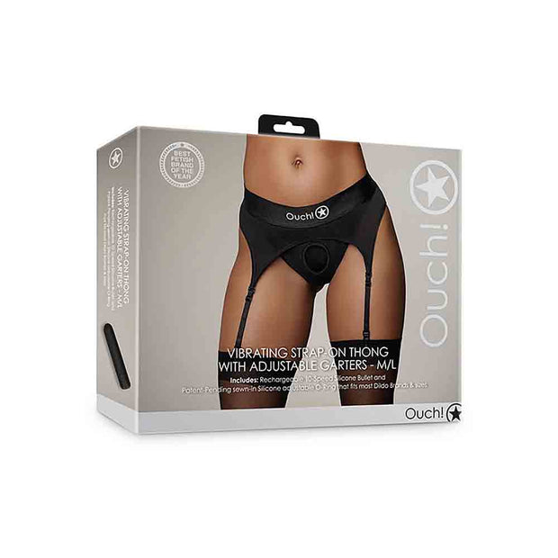 Vibrating Strap-on Thong w Garters - M/L